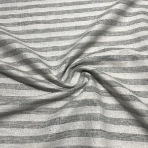 Off White Green Stripes Print Cotton Linen Fabric 18442