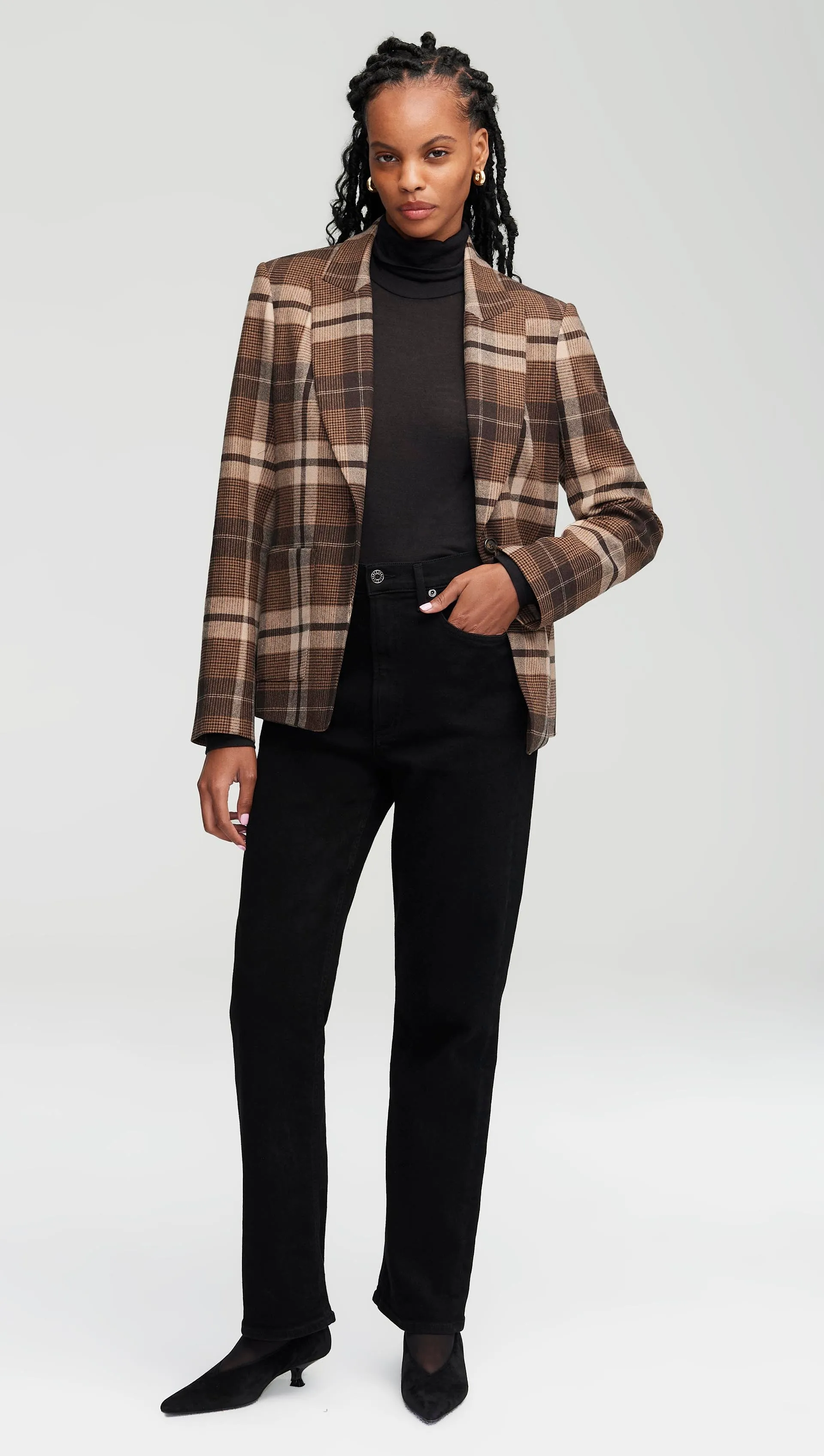 Patch Pocket Blazer in Wool Plaid | Brown Plaid