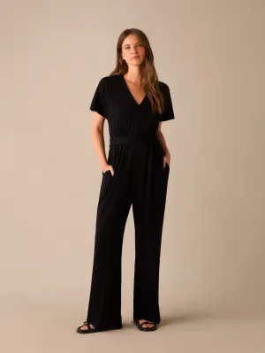 Petite Black Jersey Tie Belt Jumpsuit