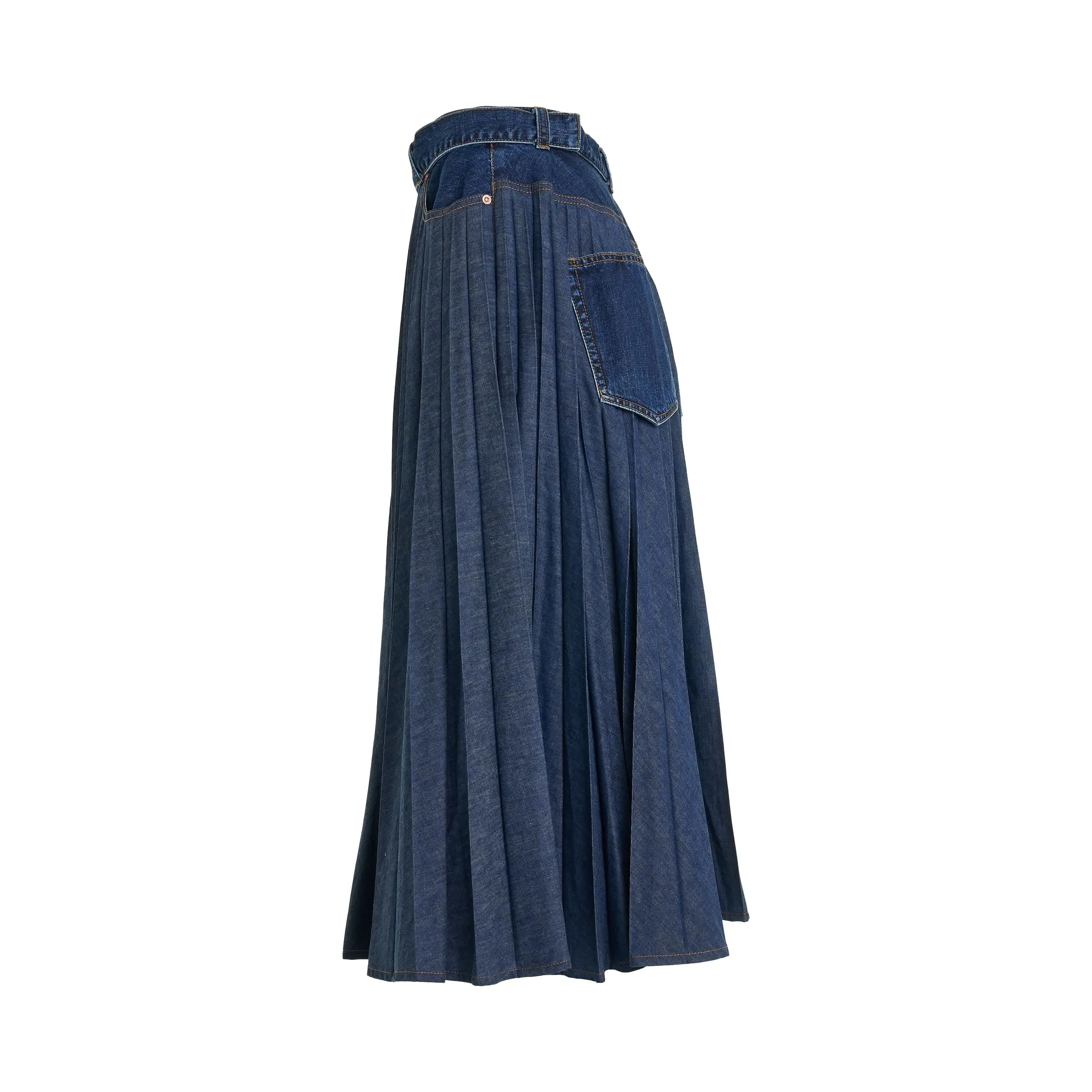 Pleated Denim Skirt in Blue