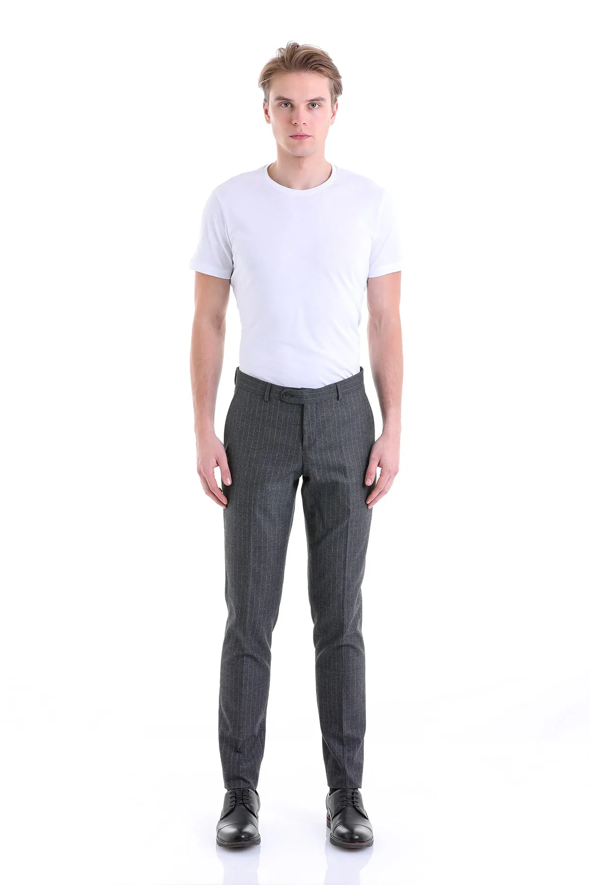 Regular Fit Pinstripe Side Pocket Low Waist Gray Dress Pants