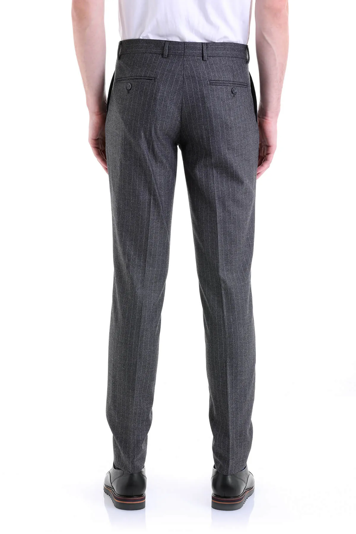 Regular Fit Pinstripe Side Pocket Low Waist Gray Dress Pants