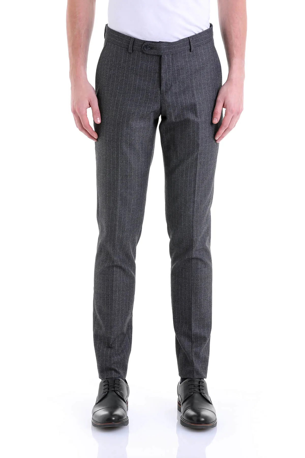 Regular Fit Pinstripe Side Pocket Low Waist Gray Dress Pants