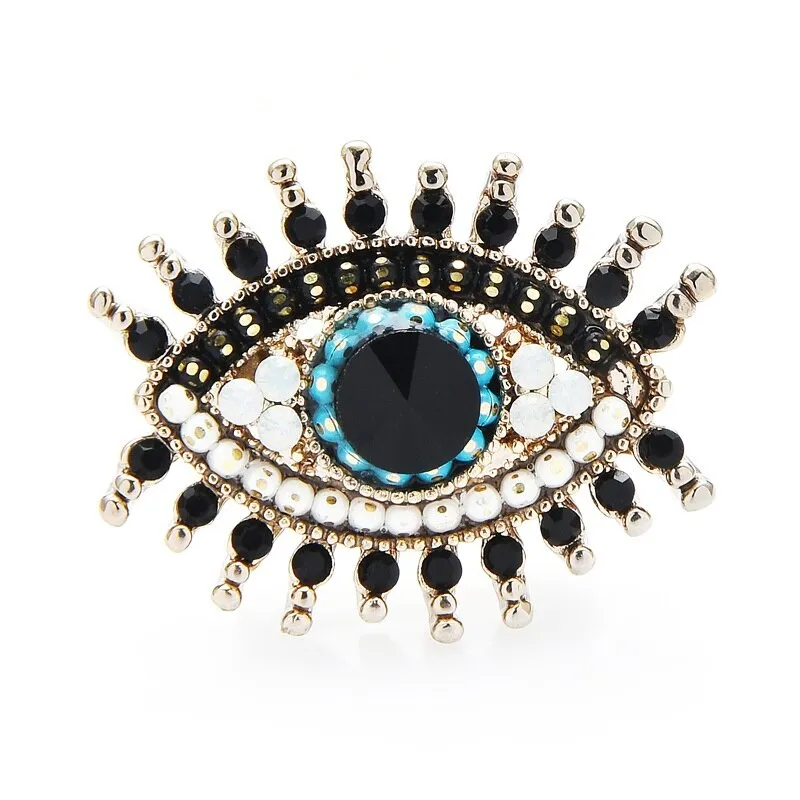 Rhinestone Studded Good Luck Eye Brooch Pins