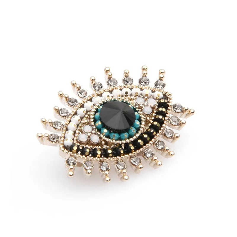 Rhinestone Studded Good Luck Eye Brooch Pins