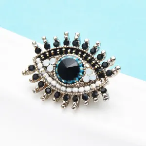 Rhinestone Studded Good Luck Eye Brooch Pins