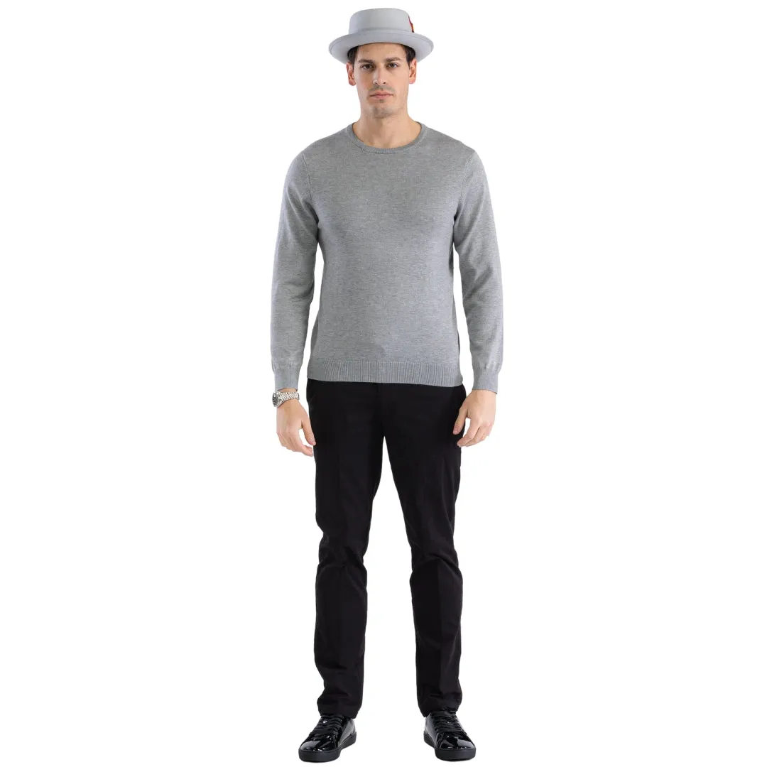 Sam Jacobi Men's Pullover Grey Knitted Sweater Crewneck Stylish Knitwear Long Sleeve Casual Slim Fit