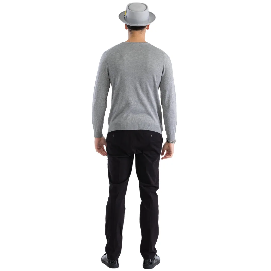 Sam Jacobi Men's Pullover Grey Knitted Sweater Crewneck Stylish Knitwear Long Sleeve Casual Slim Fit