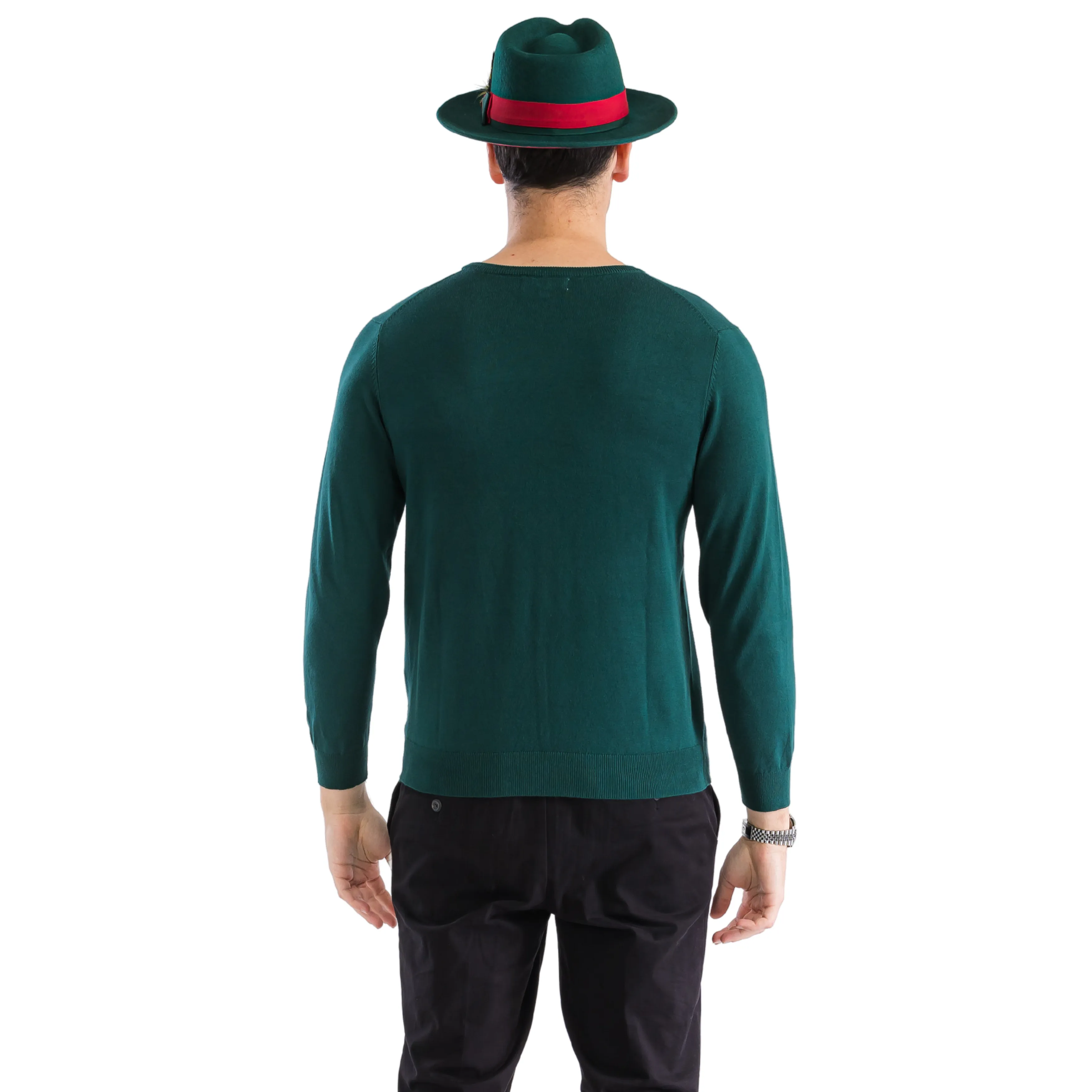 Sam Jacobi Mens Pullover Hunter Green Knitted Sweater Crewneck Stylish Knitwear Long Sleeve Casual Slim Fit