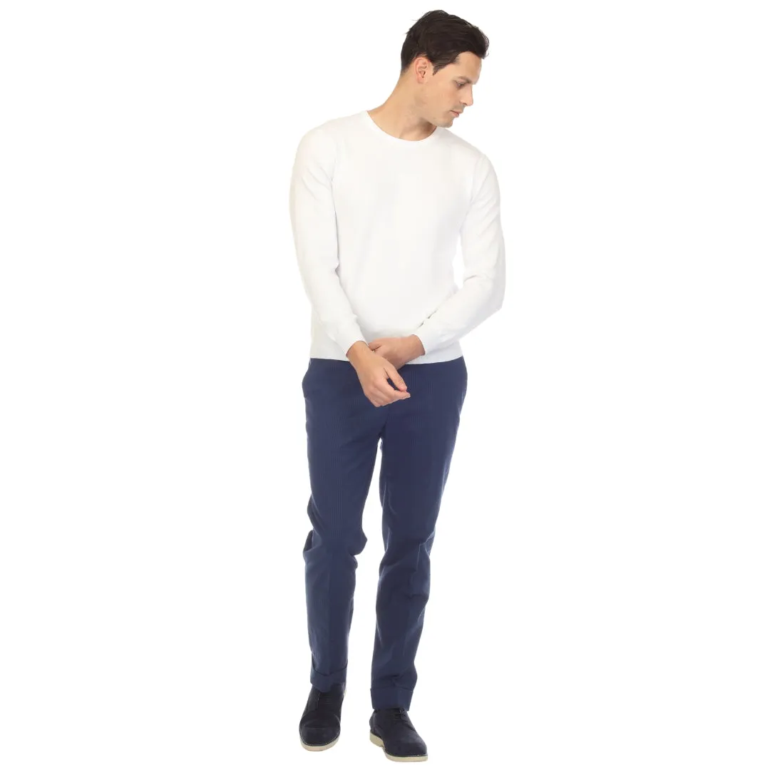 Sam Jacobi Men's Pullover White Knitted Sweater Crewneck Stylish Knitwear Long Sleeve Casual Slim Fit