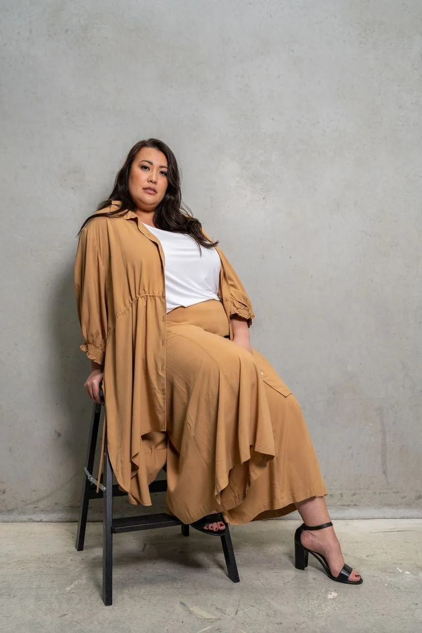 'SASS' Drawstring Plus Size Top - Camel