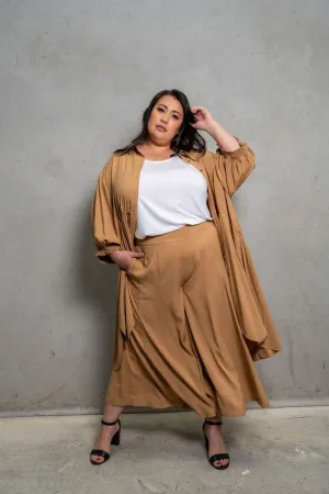 'SASS' Drawstring Plus Size Top - Camel