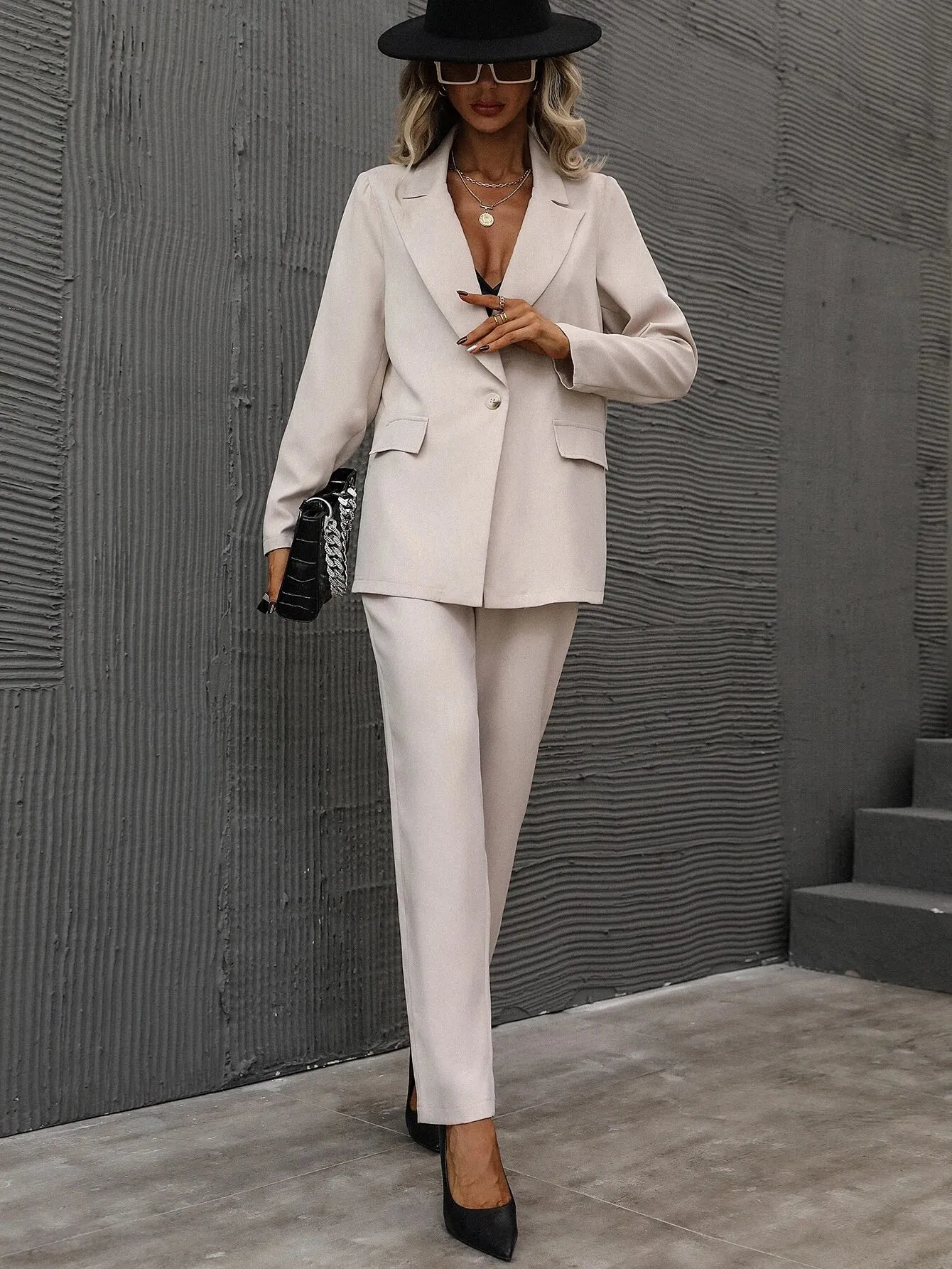 SHEIN  Single Button Lapel Collar Blazer & Tailored Pants