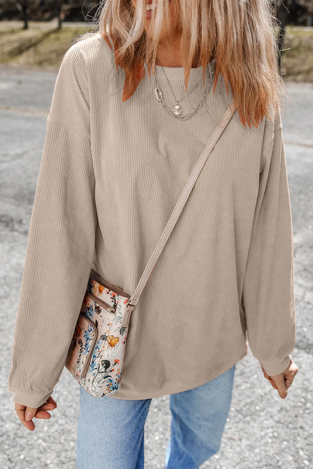 Slouchy Ribbed Corduroy Oversized Sweatshirt