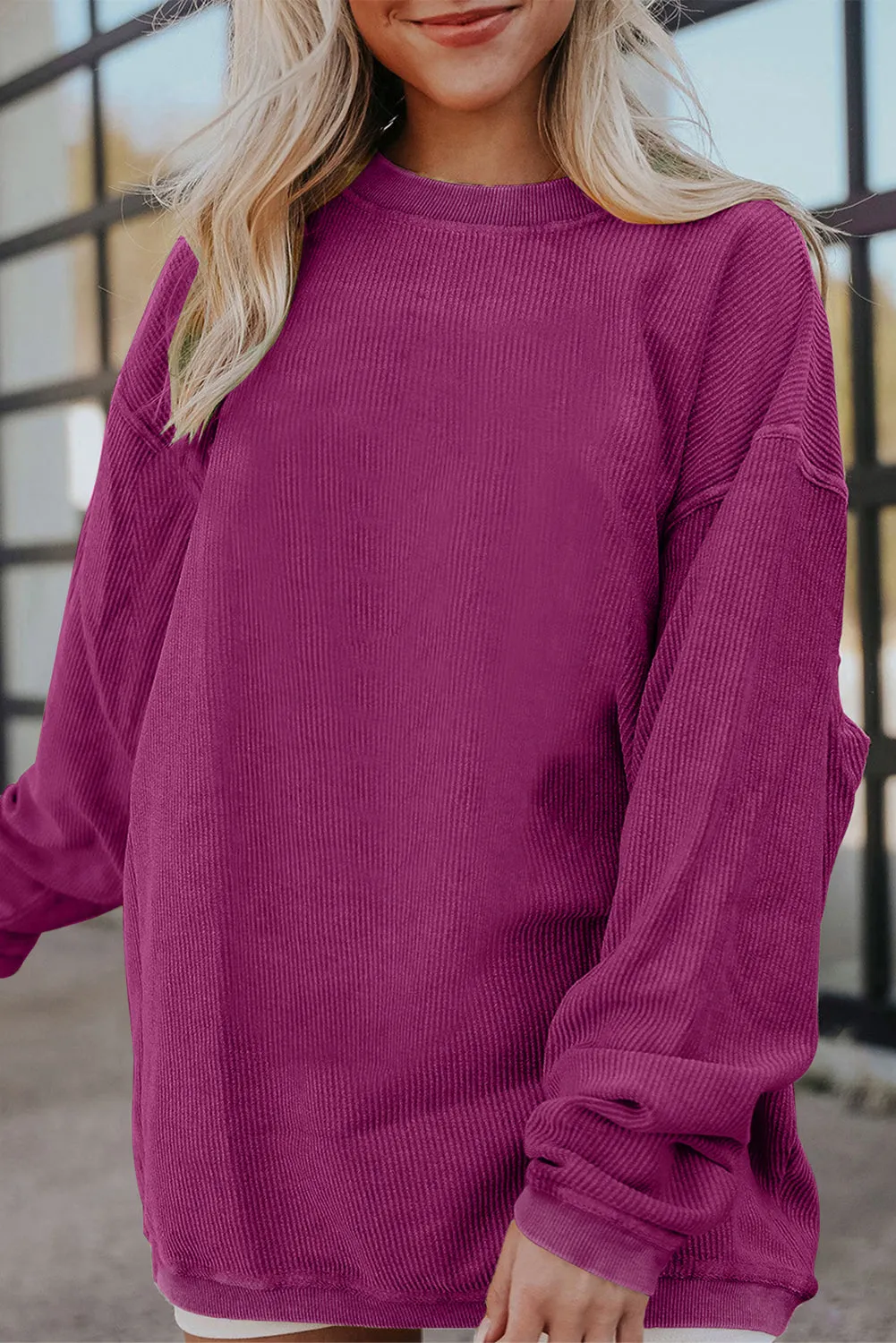 Slouchy Ribbed Corduroy Oversized Sweatshirt