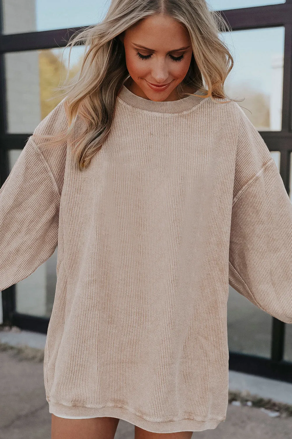 Slouchy Ribbed Corduroy Oversized Sweatshirt