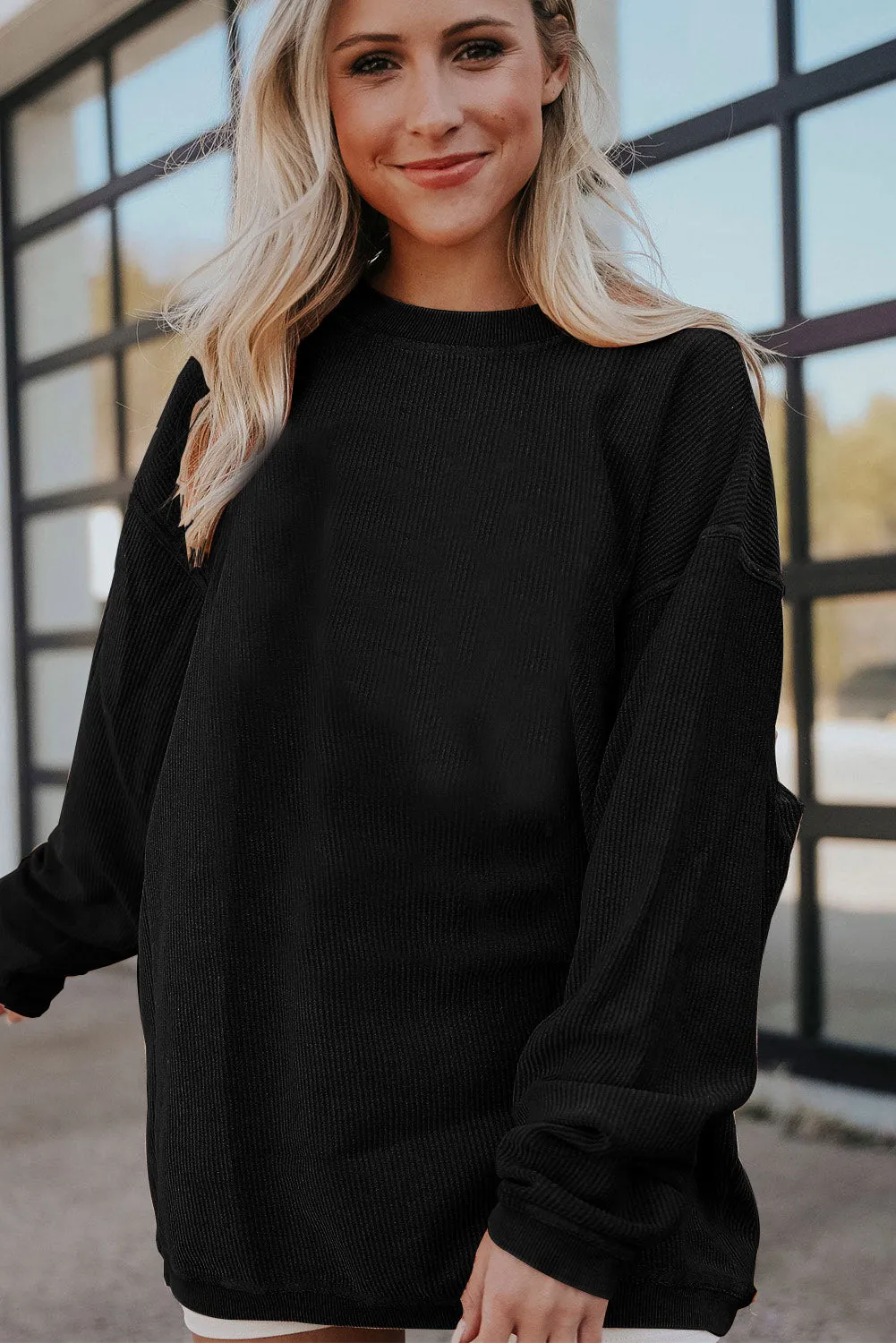 Slouchy Ribbed Corduroy Oversized Sweatshirt