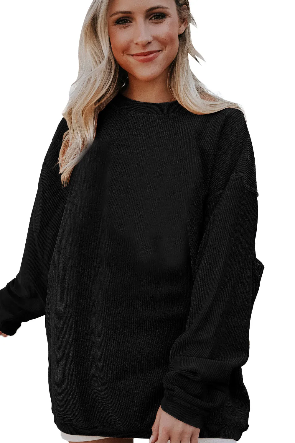 Slouchy Ribbed Corduroy Oversized Sweatshirt