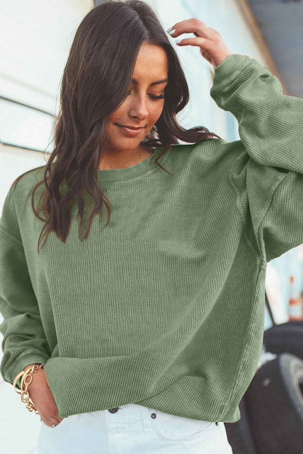 Slouchy Ribbed Corduroy Oversized Sweatshirt