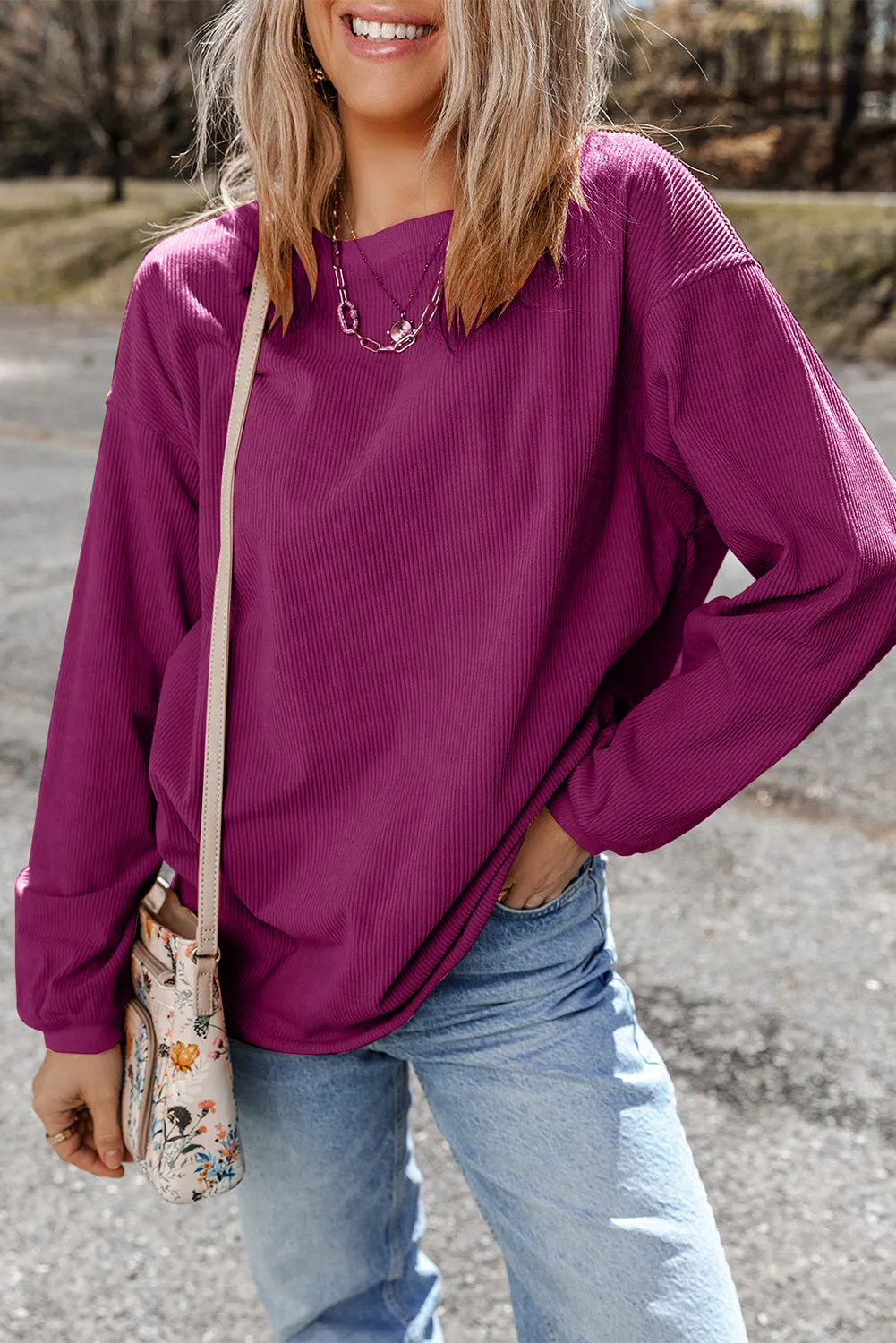 Slouchy Ribbed Corduroy Oversized Sweatshirt