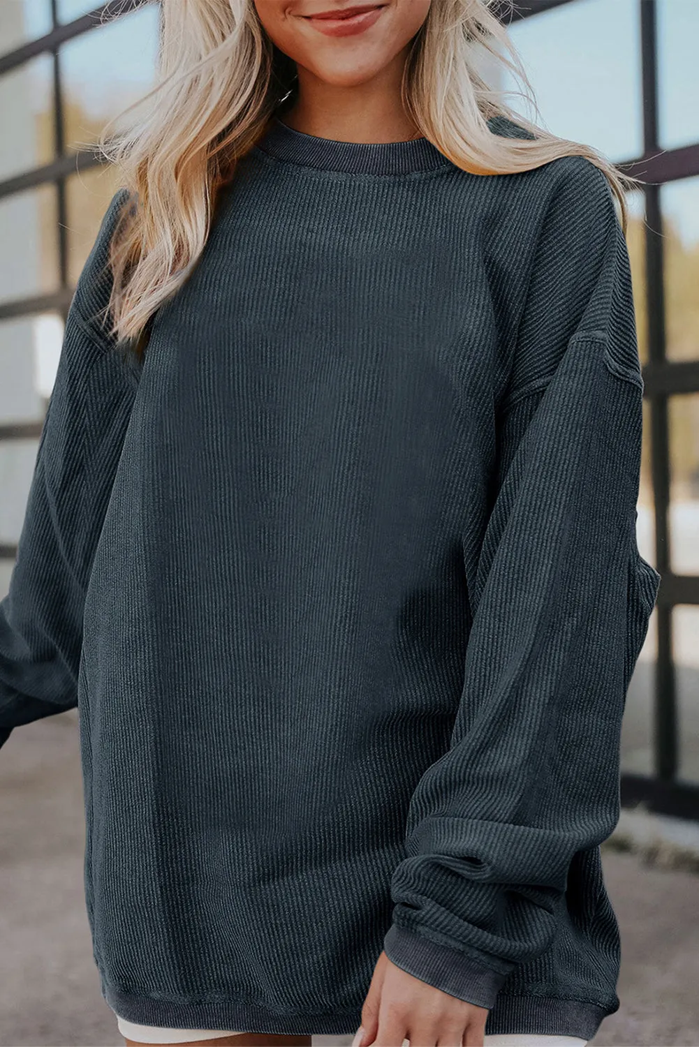 Slouchy Ribbed Corduroy Oversized Sweatshirt