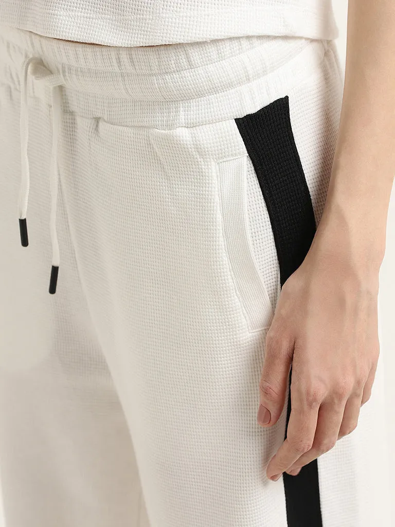 Studiofit Off-White Textured High-Rise Cotton Track Pants