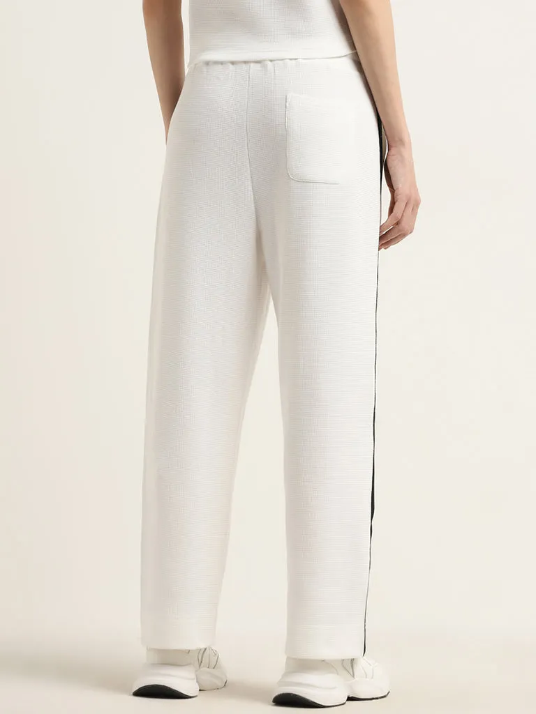 Studiofit Off-White Textured High-Rise Cotton Track Pants