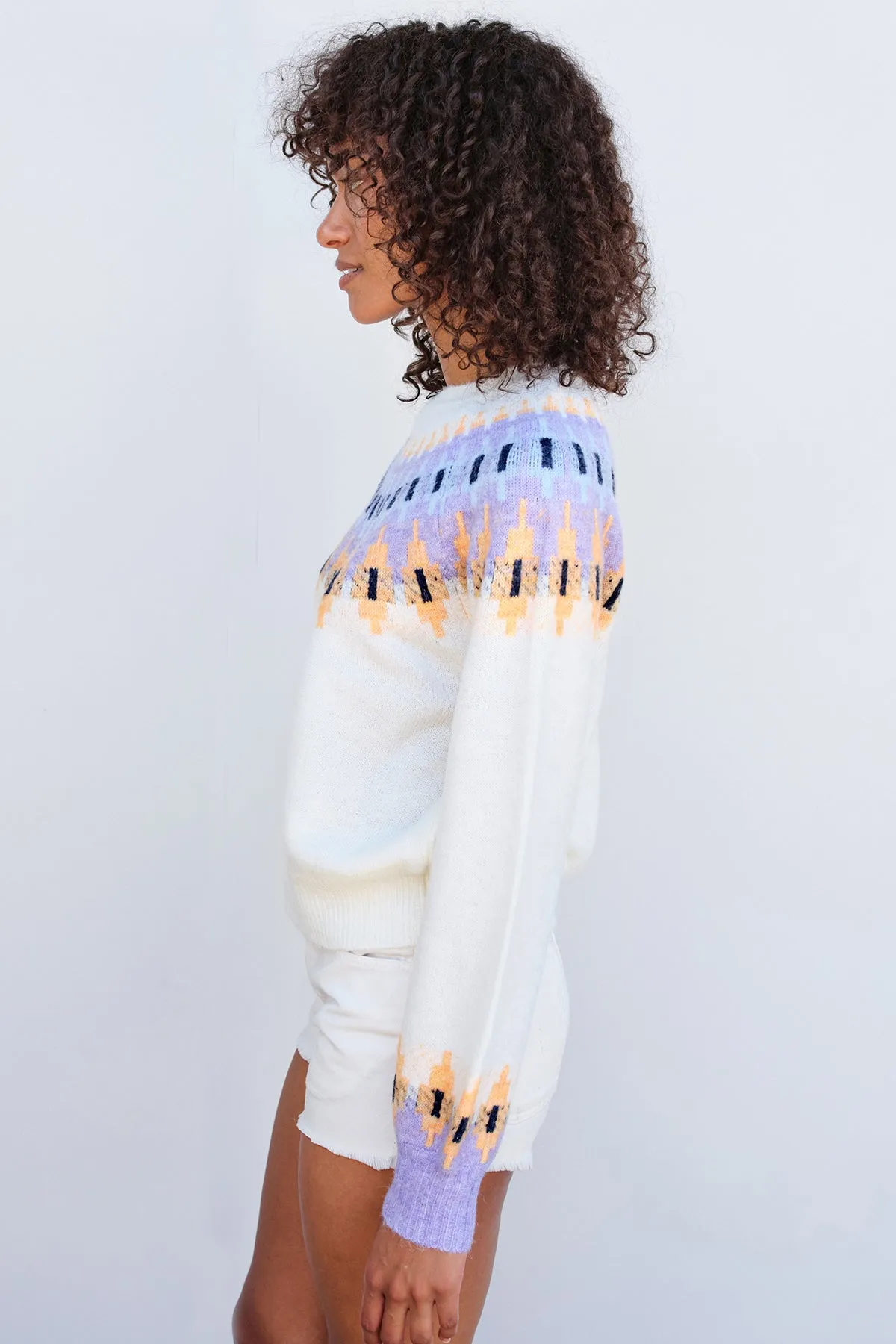 Sundry FairIsle Crew Sweater in Cream