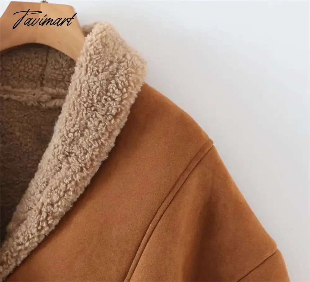 Tavimart  Autumn Retro Suede Long Sleeves Warm Coats Women New Loose Solid Color Jackets Streetwear Fashion Casual Casacos Mujer