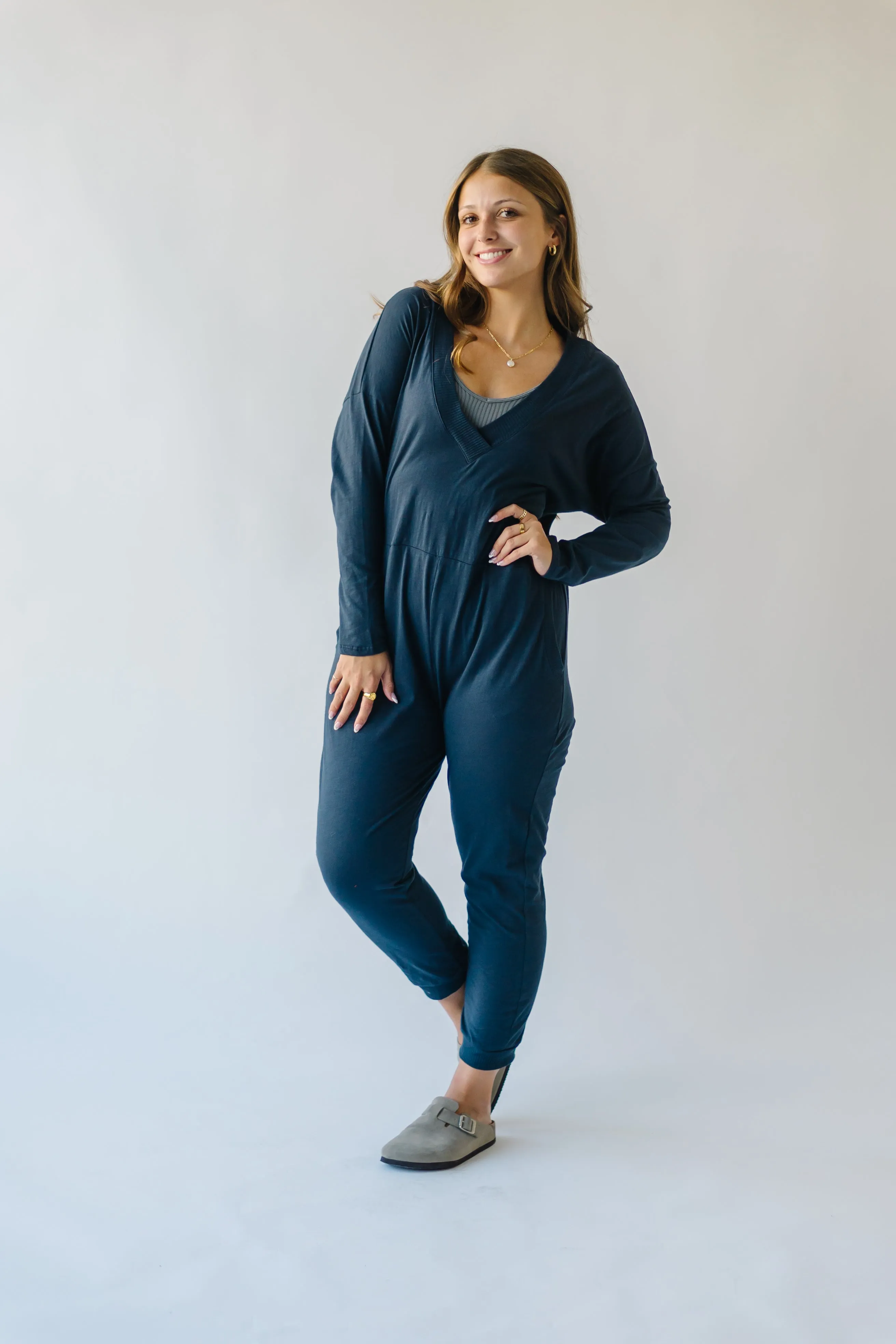 The Anoka V-Neck Jumpsuit in Midnight