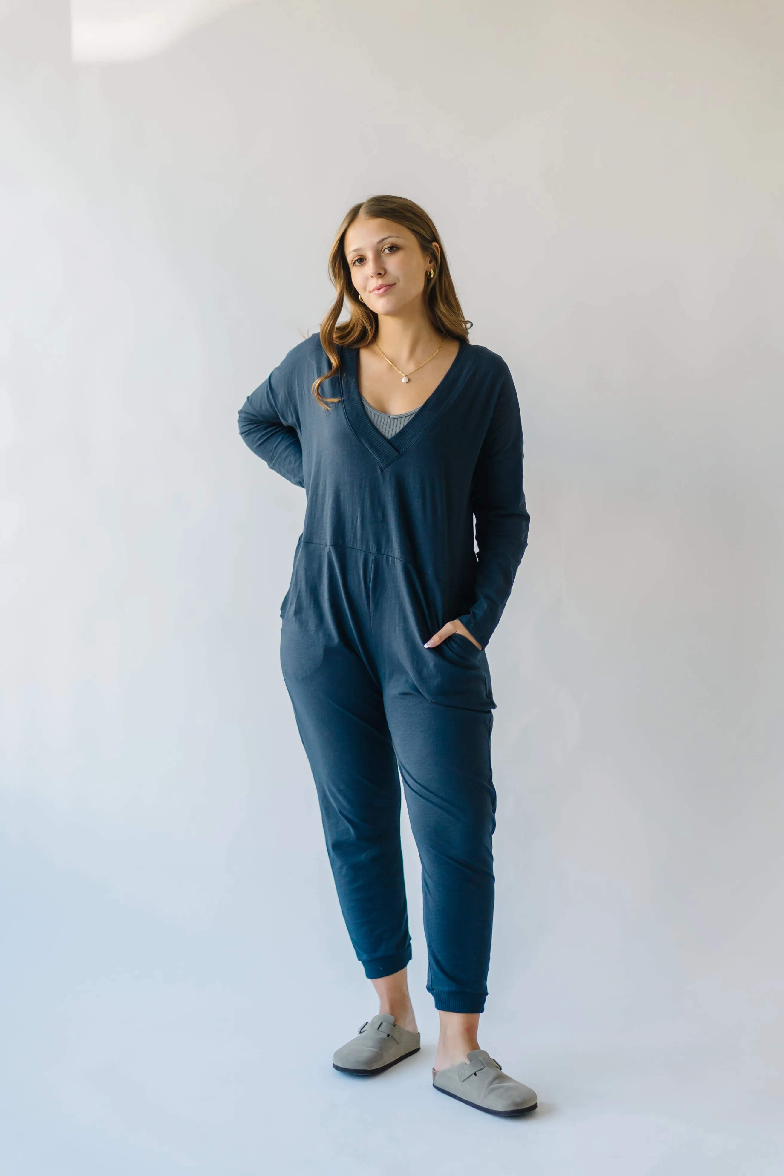 The Anoka V-Neck Jumpsuit in Midnight