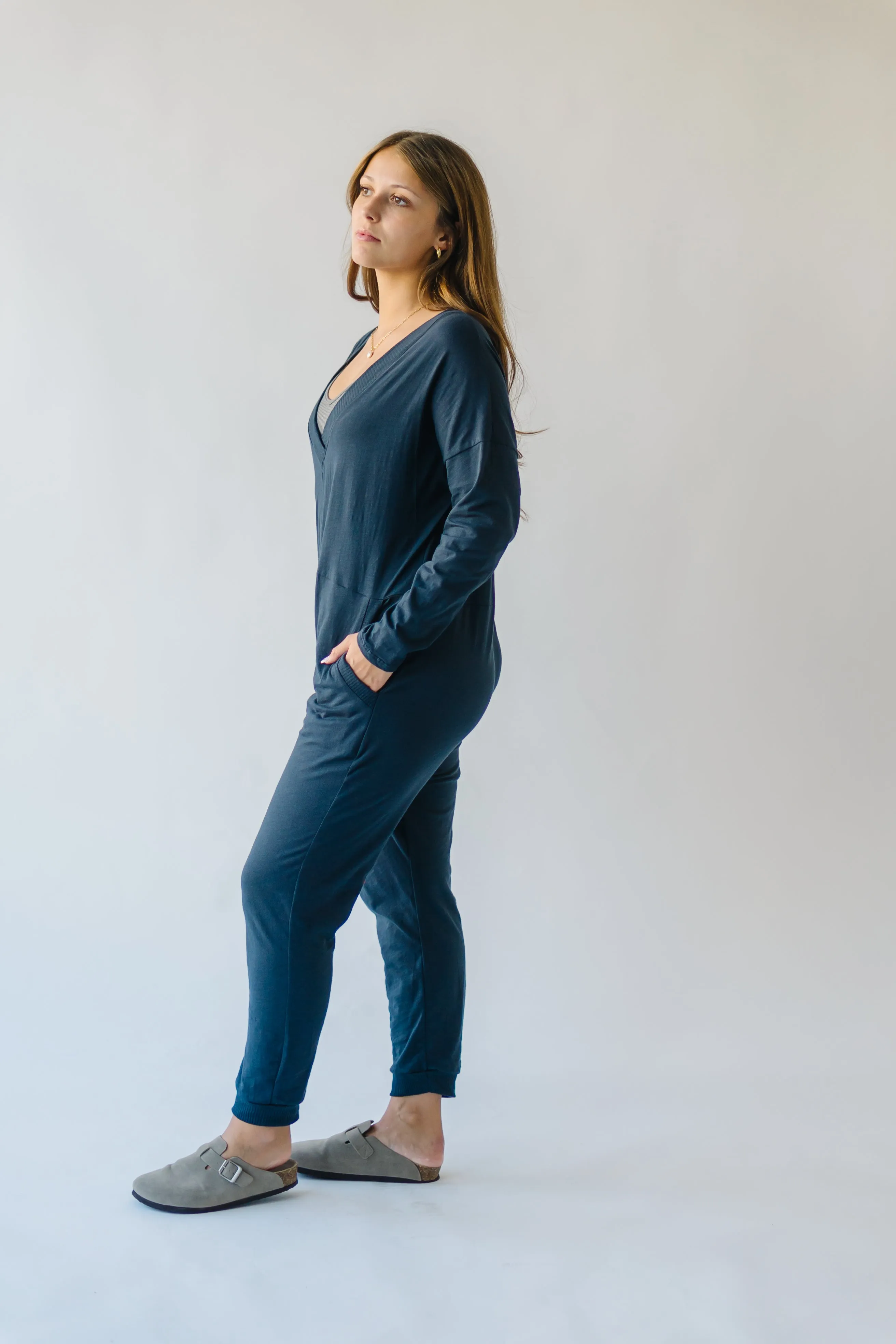 The Anoka V-Neck Jumpsuit in Midnight