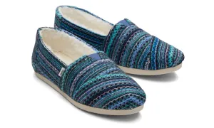 Toms Womens Alpargata Navy Multi Embroidered Chenille Faux Fur