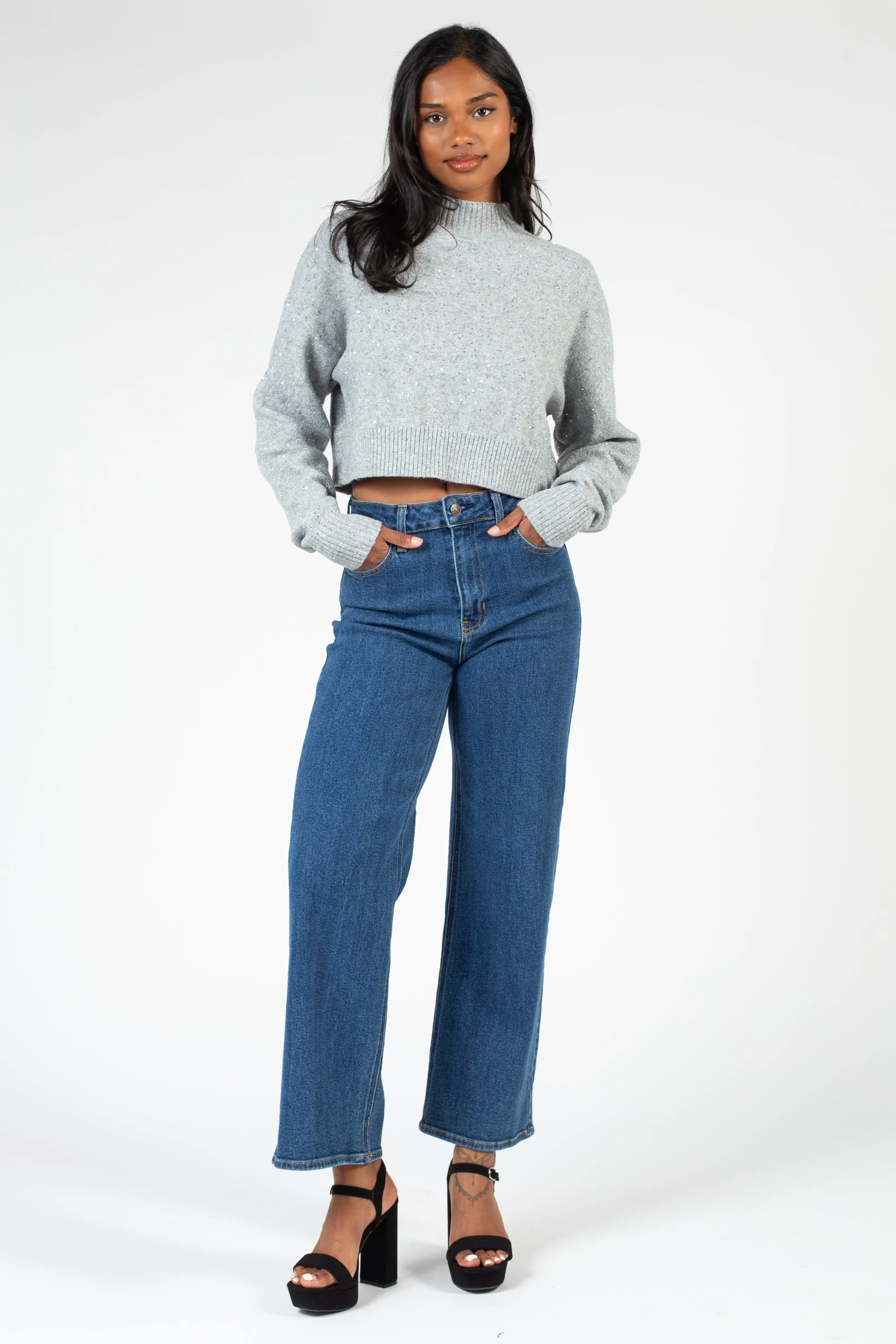 Twinkle Mock Neck Crop Sweater