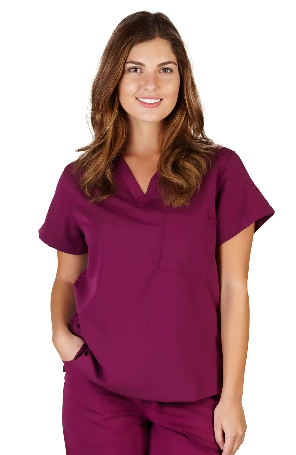 UltraSoft Premium Ladies 1 Pocket V-Neck Medical Scrub Top For Women - FULLER CUT