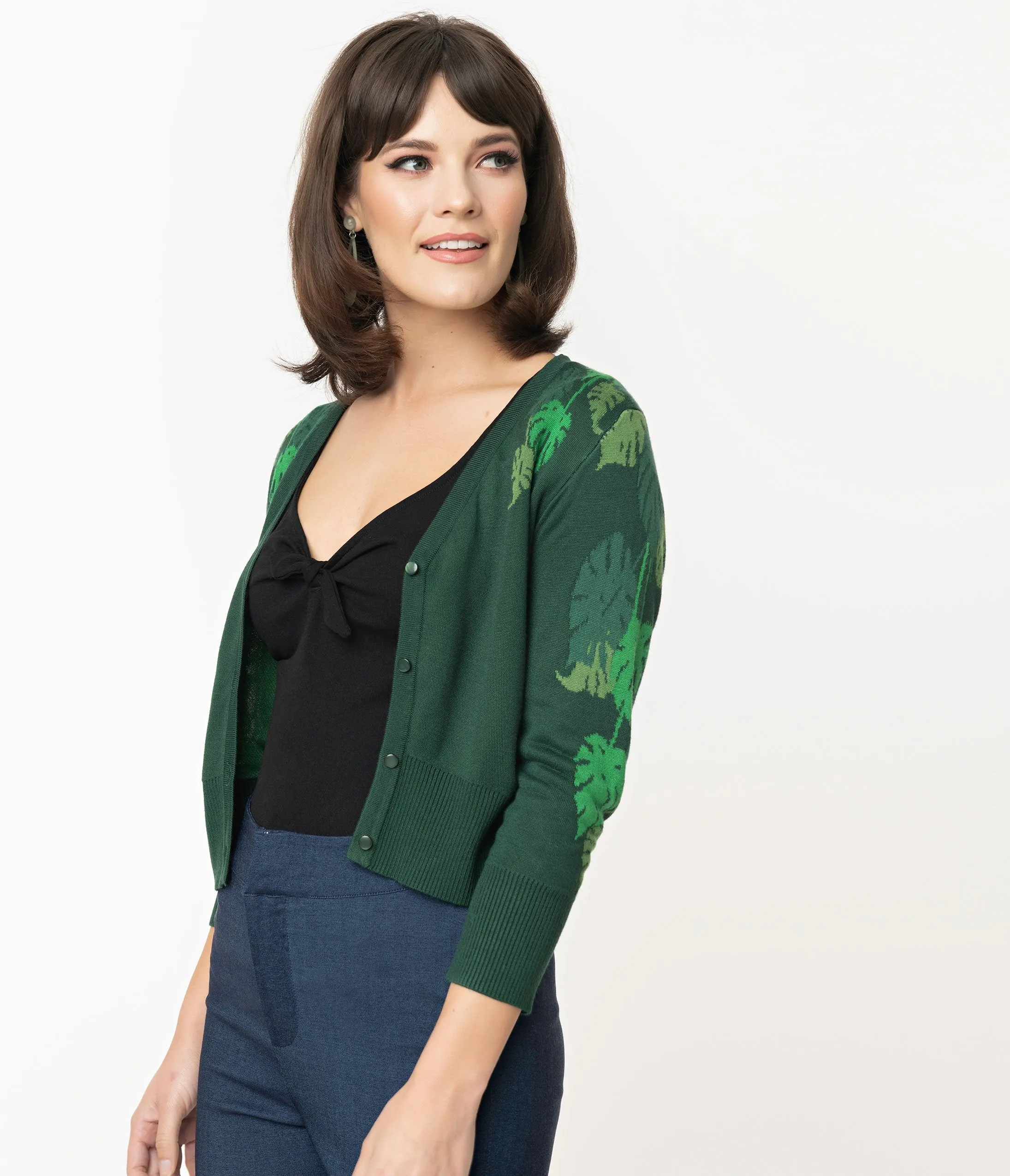 Voodoo Vixen Retro Style Green Ivy Leaf Cardigan