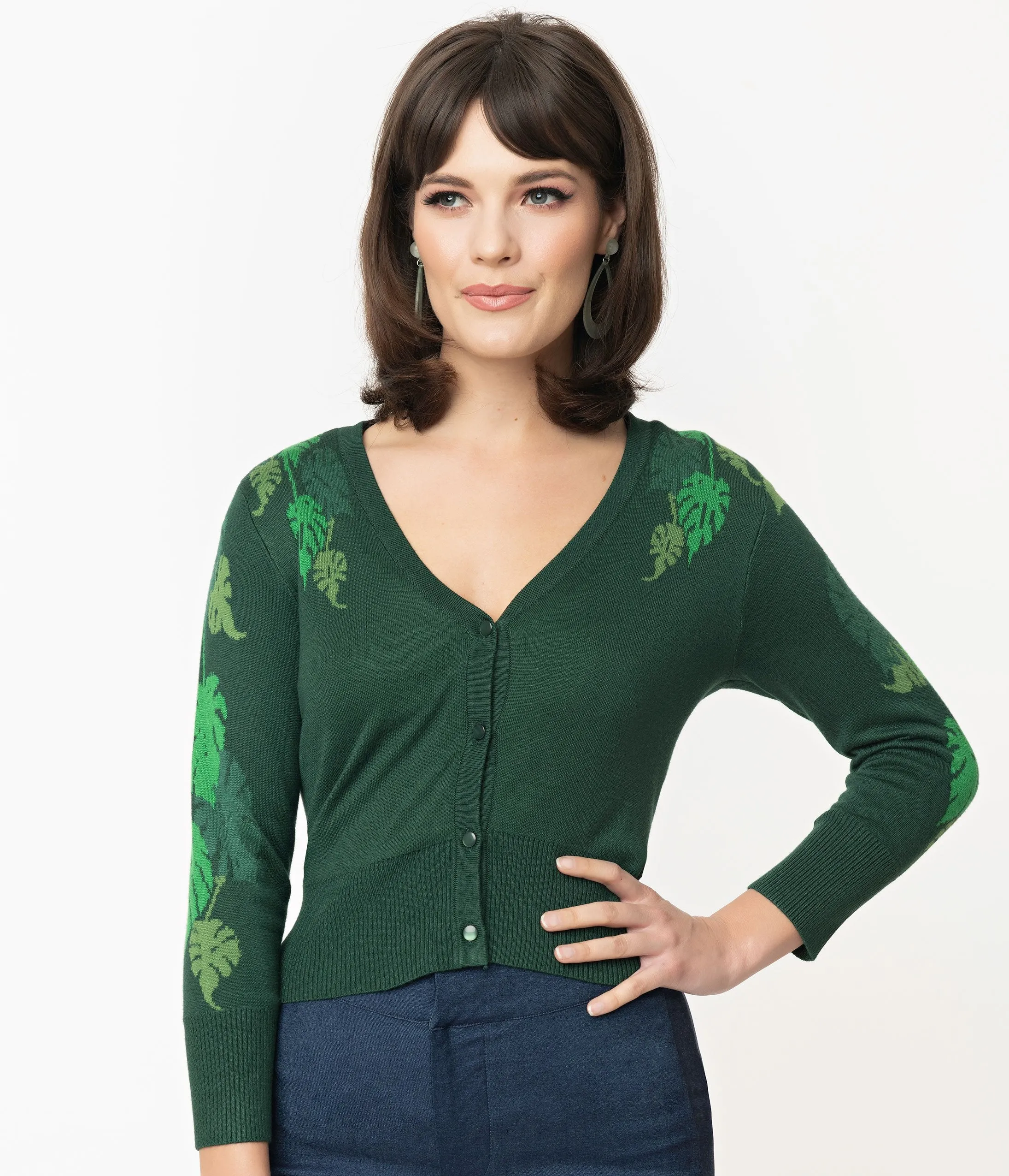 Voodoo Vixen Retro Style Green Ivy Leaf Cardigan