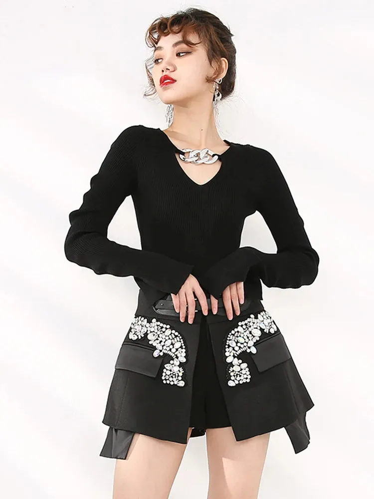 Women's Dixie Rhinestone Mini Crepe Skirt