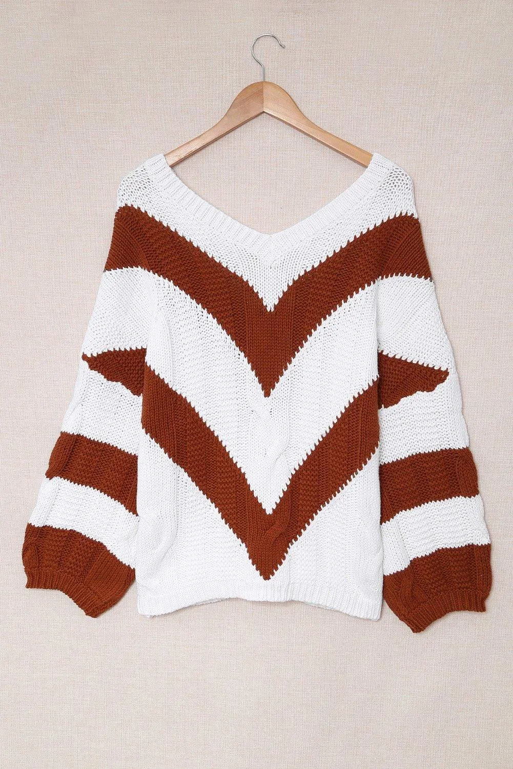 Woven Chevron Cable Knit Tunic Sweater