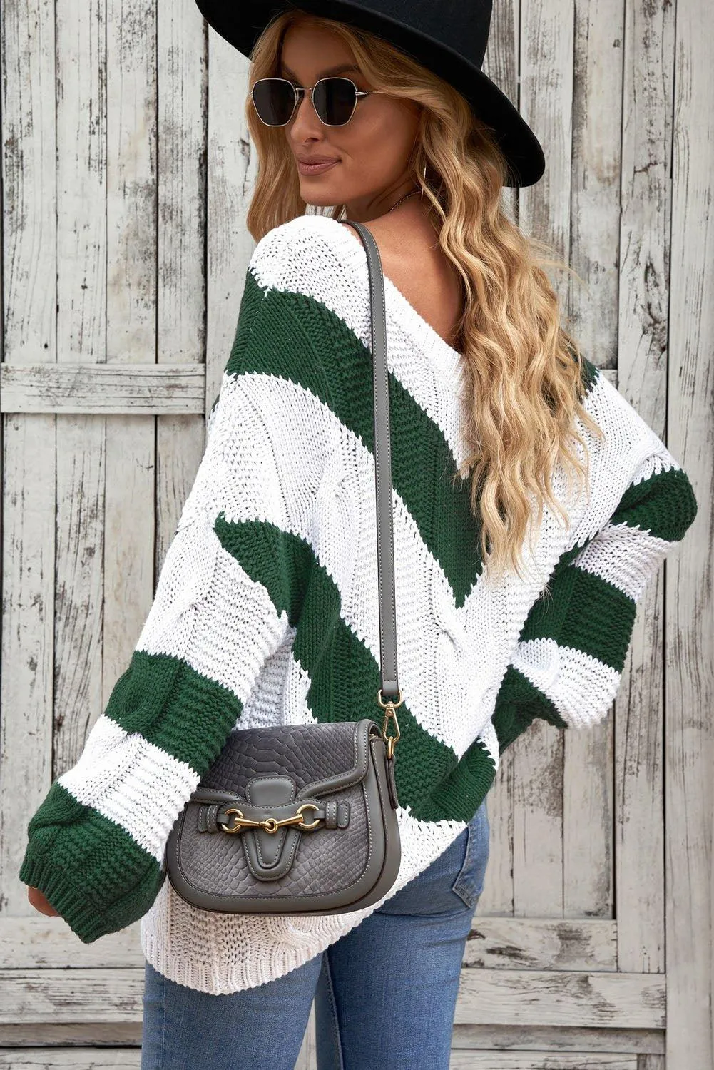 Woven Chevron Cable Knit Tunic Sweater