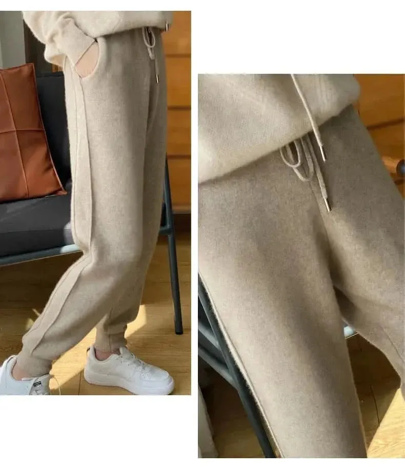 ZYCZCXX Cashmere Women's Pants - Autumn/Winter Casual Drawstring Design